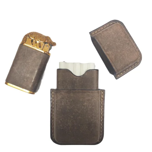 جعبه سیگار و فندک چرمی دست دوز