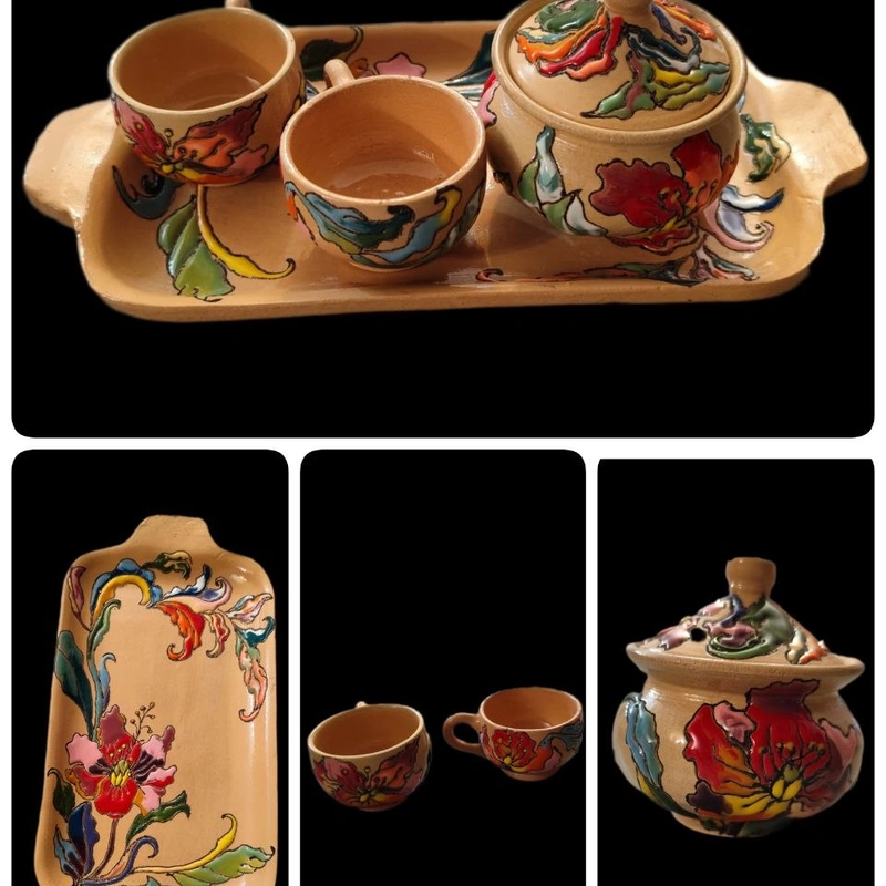 ست فنجان میناکاری طرح  گلی